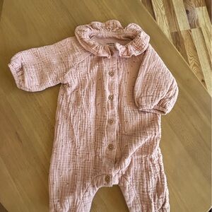 Ruffled Collar Pink Baby Footie One-Piece
